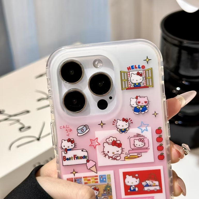 Cute Kitty Best Friends iPhone Case with Beaded Charm – Pink Cartoon Design