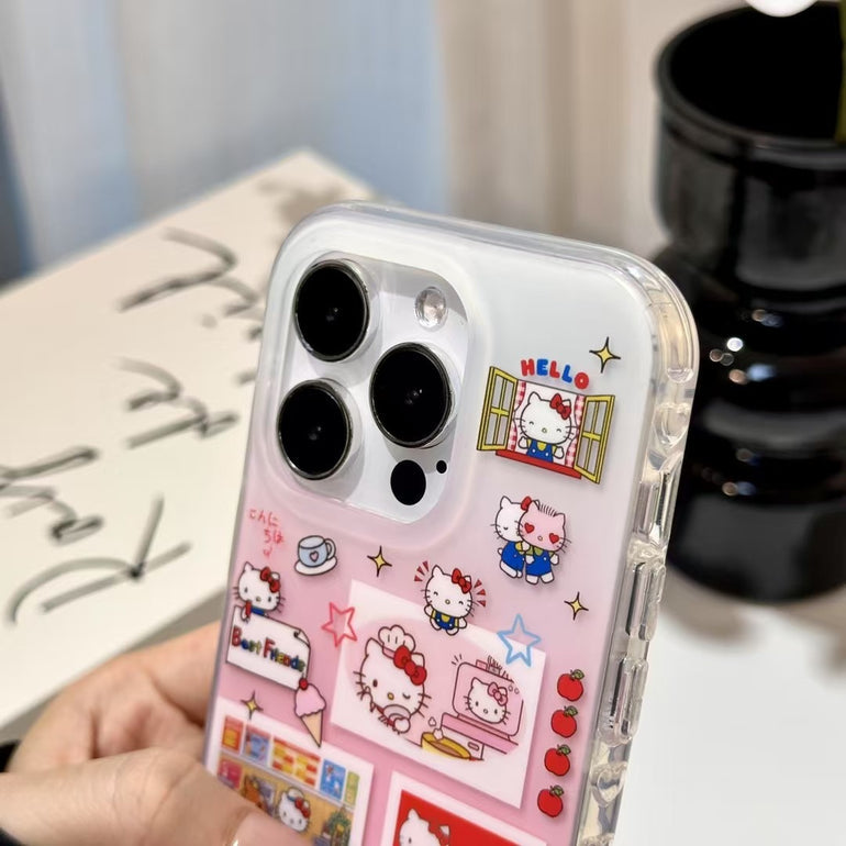 Cute Kitty Best Friends iPhone Case with Beaded Charm – Pink Cartoon Design