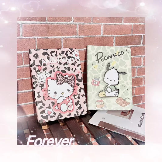 Cute Leopard Print iPad Case – Kitty & Pochacco Cartoon Cover – Protective Stand Case for iPad