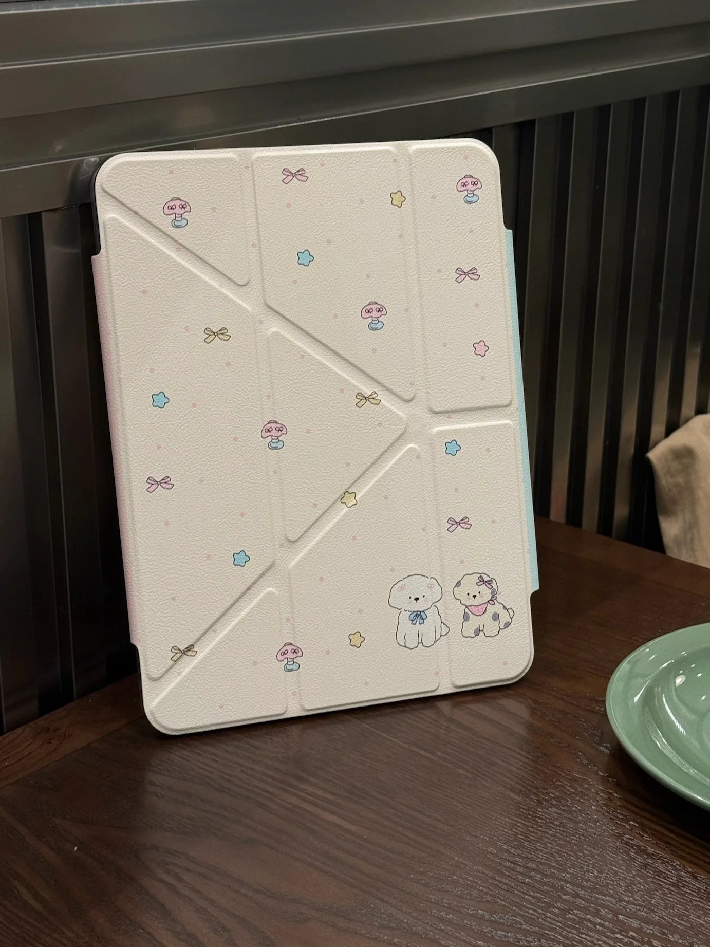 Cute Cartoon iPad Case with Magnetic Stand & Transparent Back – Pearl Bunny & Star Pattern Foldable Case for iPad