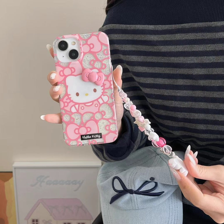 Kitty In Bows Silicon iPhone Case With Charm