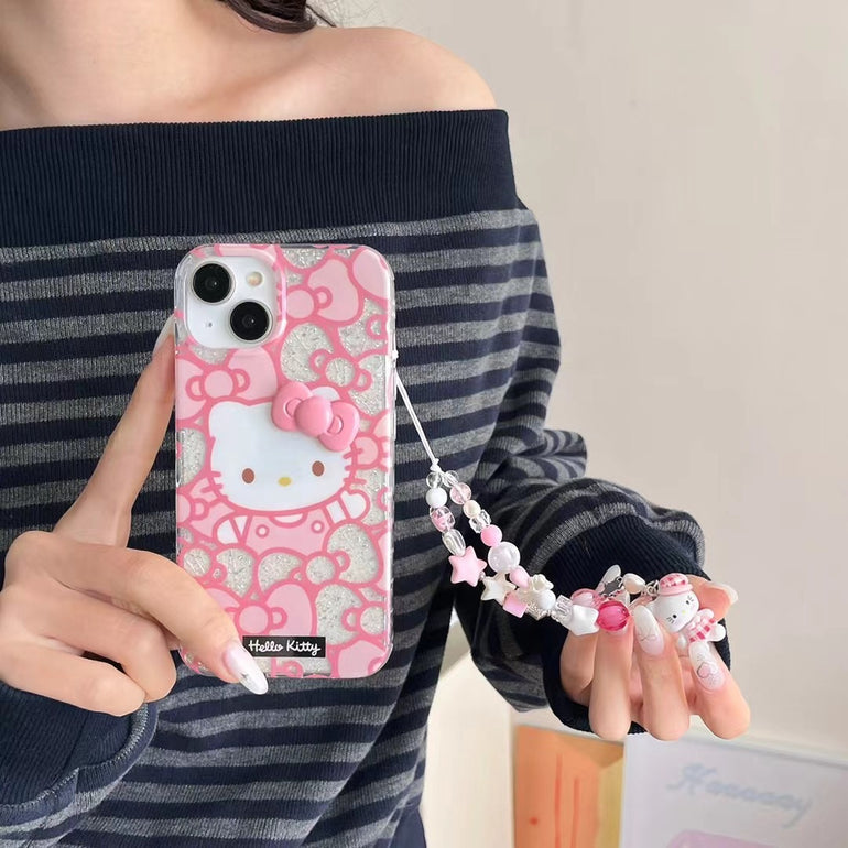 Kitty In Bows Silicon iPhone Case With Charm