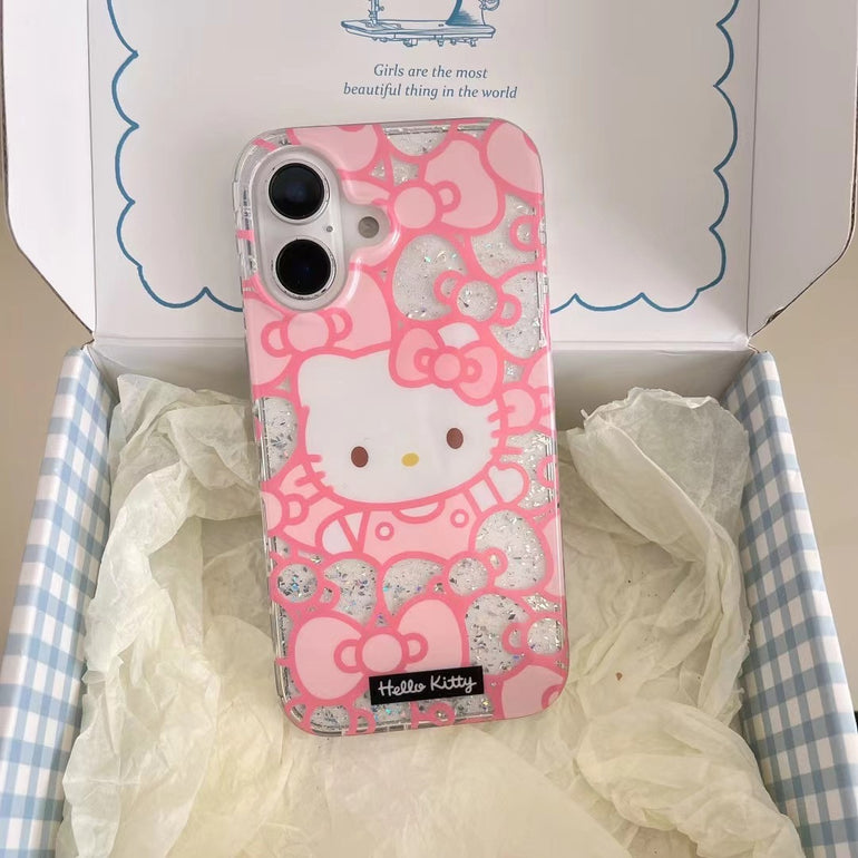 Kitty In Bows Silicon iPhone Case With Charm