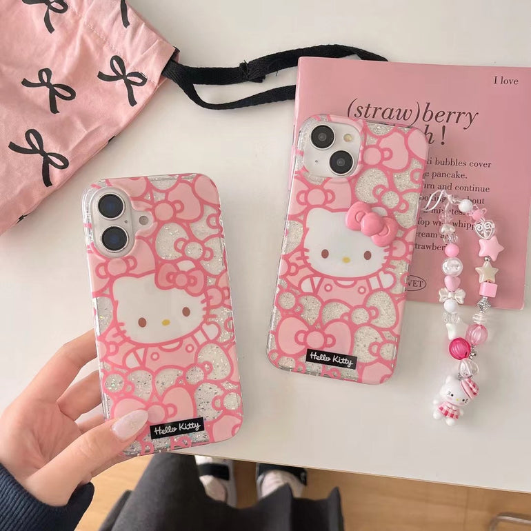 Kitty In Bows Silicon iPhone Case With Charm