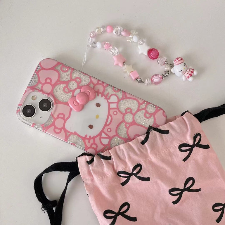 Kitty In Bows Silicon iPhone Case With Charm