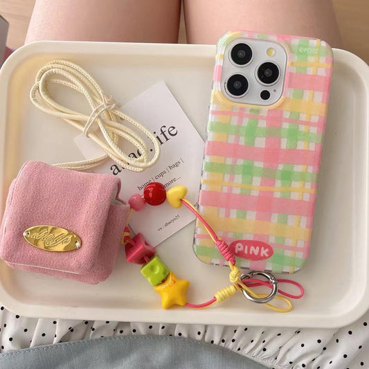 Check Stripes Silicon iPhone Case With Cute Charm
