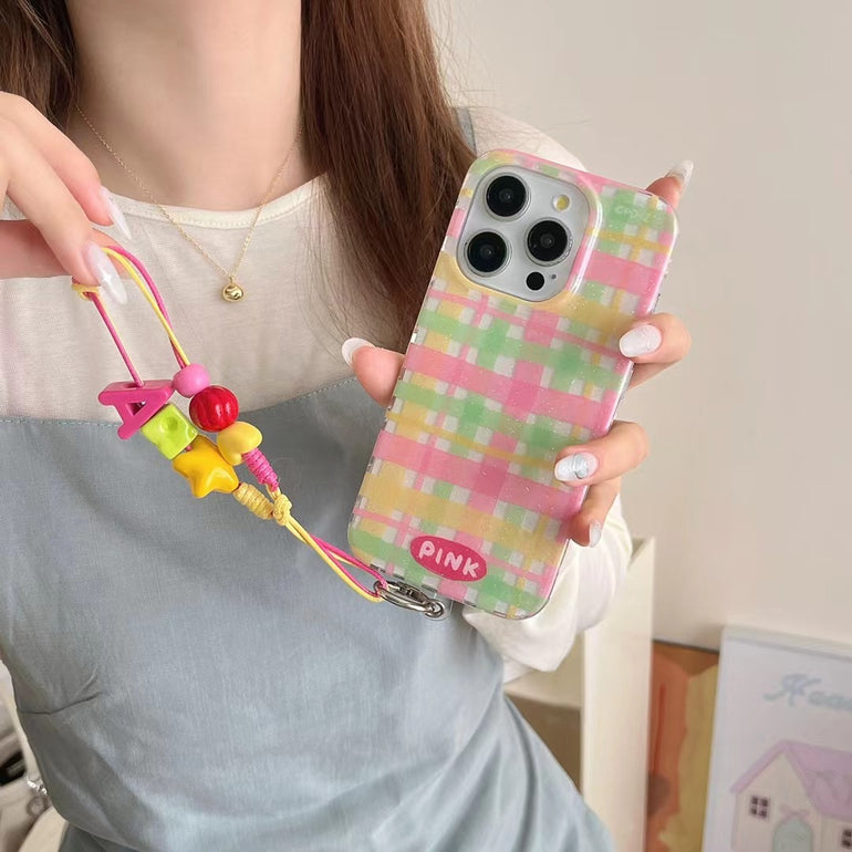 Check Stripes Silicon iPhone Case With Cute Charm