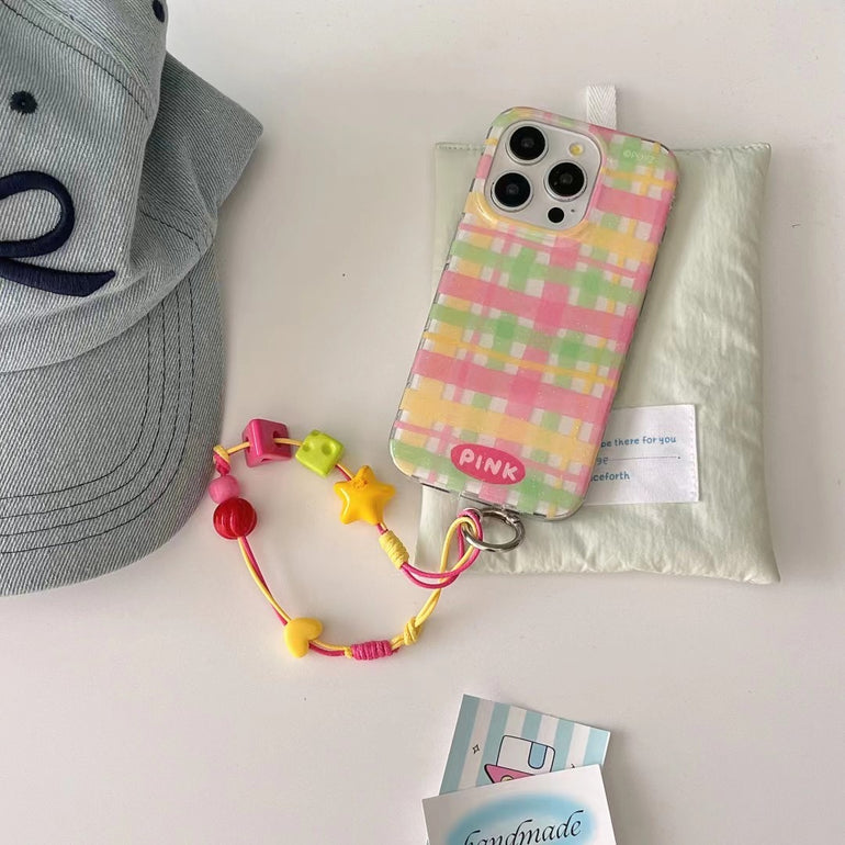 Check Stripes Silicon iPhone Case With Cute Charm