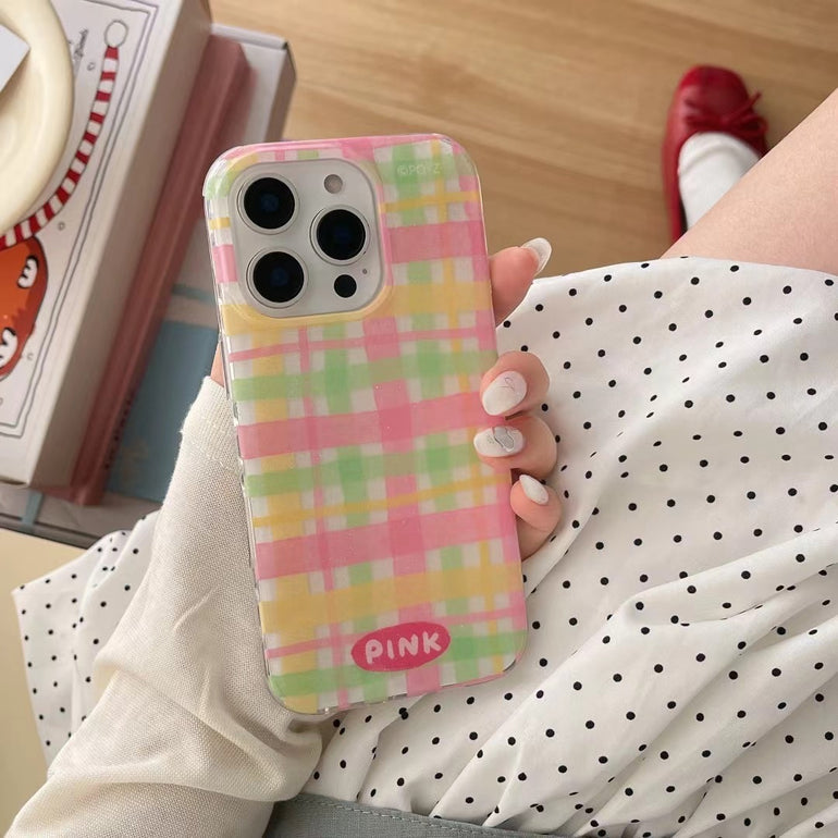 Check Stripes Silicon iPhone Case With Cute Charm