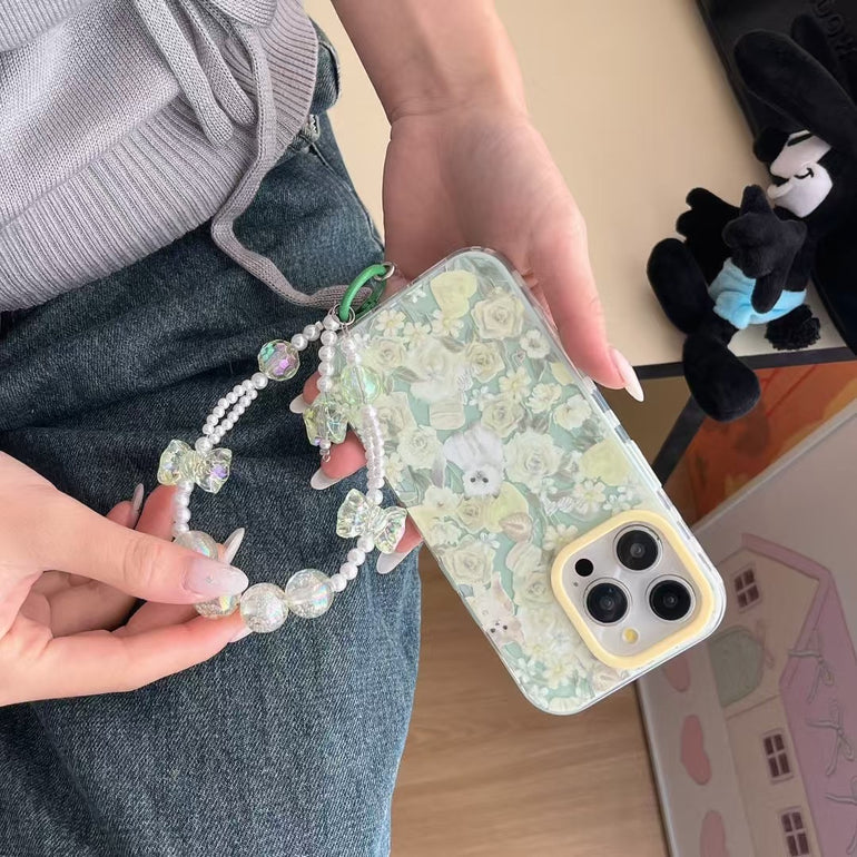 Cats In Garden Silicon Case For iPhone With Bow Beaded Charm