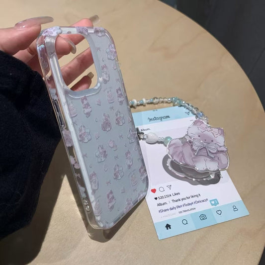 Cute Kitty Pattern Silicon Case For iPhone With Kitty Holder And Charm