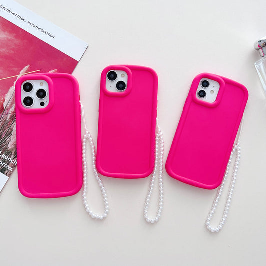 Solid Color iPhone Case With Beaded Charm ( Deep Pink )