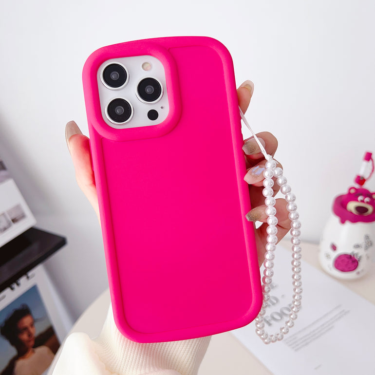 Solid Color iPhone Case With Beaded Charm ( Deep Pink )