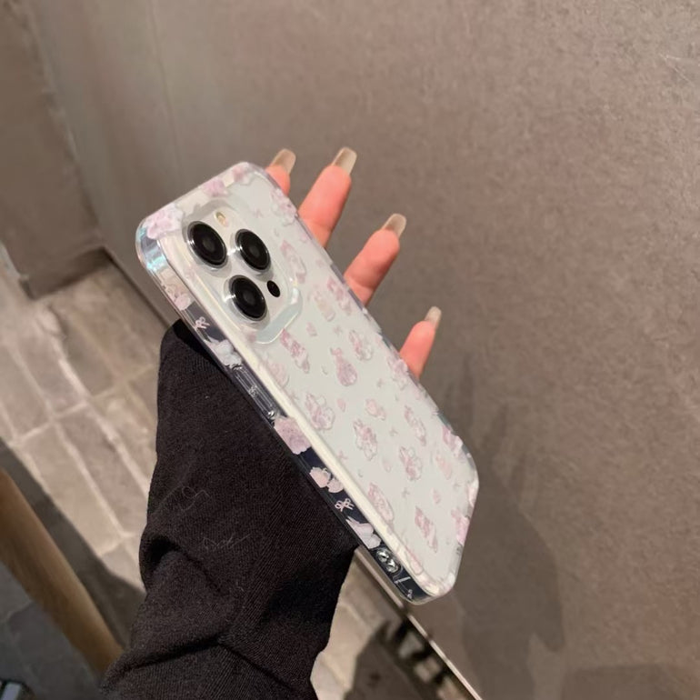 Cute Kitty Pattern Silicon Case For iPhone With Kitty Holder And Charm