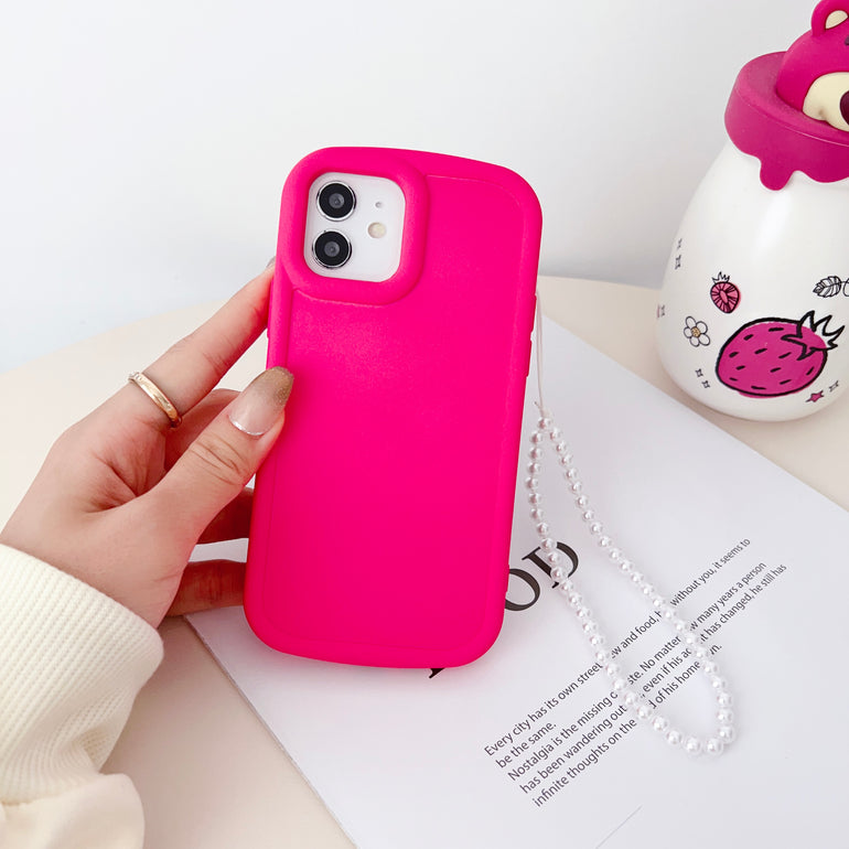 Solid Color iPhone Case With Beaded Charm ( Deep Pink )