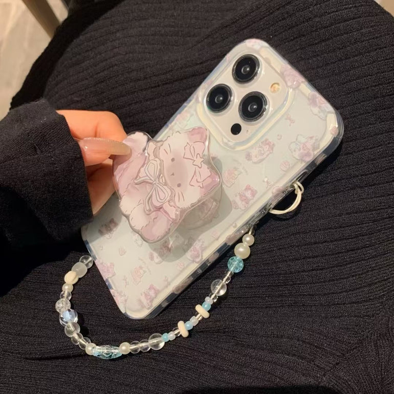 Cute Kitty Pattern Silicon Case For iPhone With Kitty Holder And Charm
