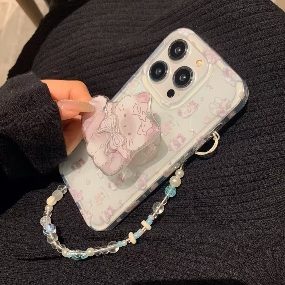 Cute Kitty Pattern Silicon Case For iPhone With Kitty Holder And Charm