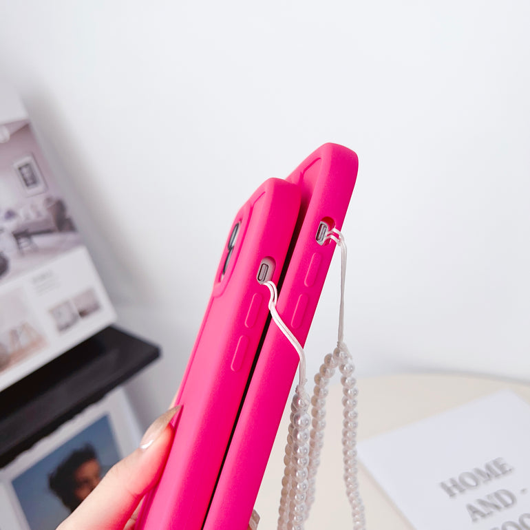Solid Color iPhone Case With Beaded Charm ( Deep Pink )
