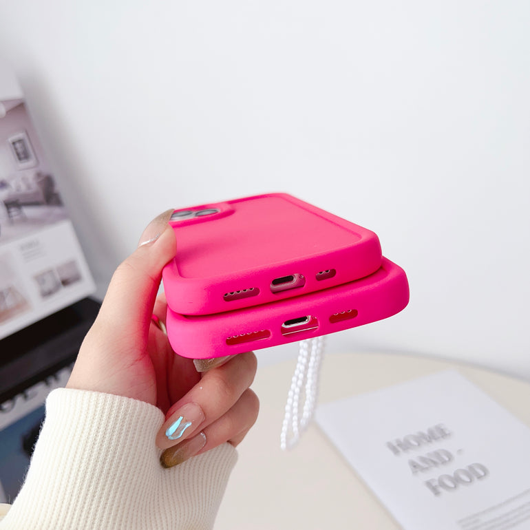 Solid Color iPhone Case With Beaded Charm ( Deep Pink )