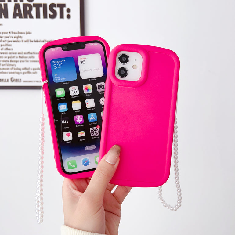 Solid Color iPhone Case With Beaded Charm ( Deep Pink )