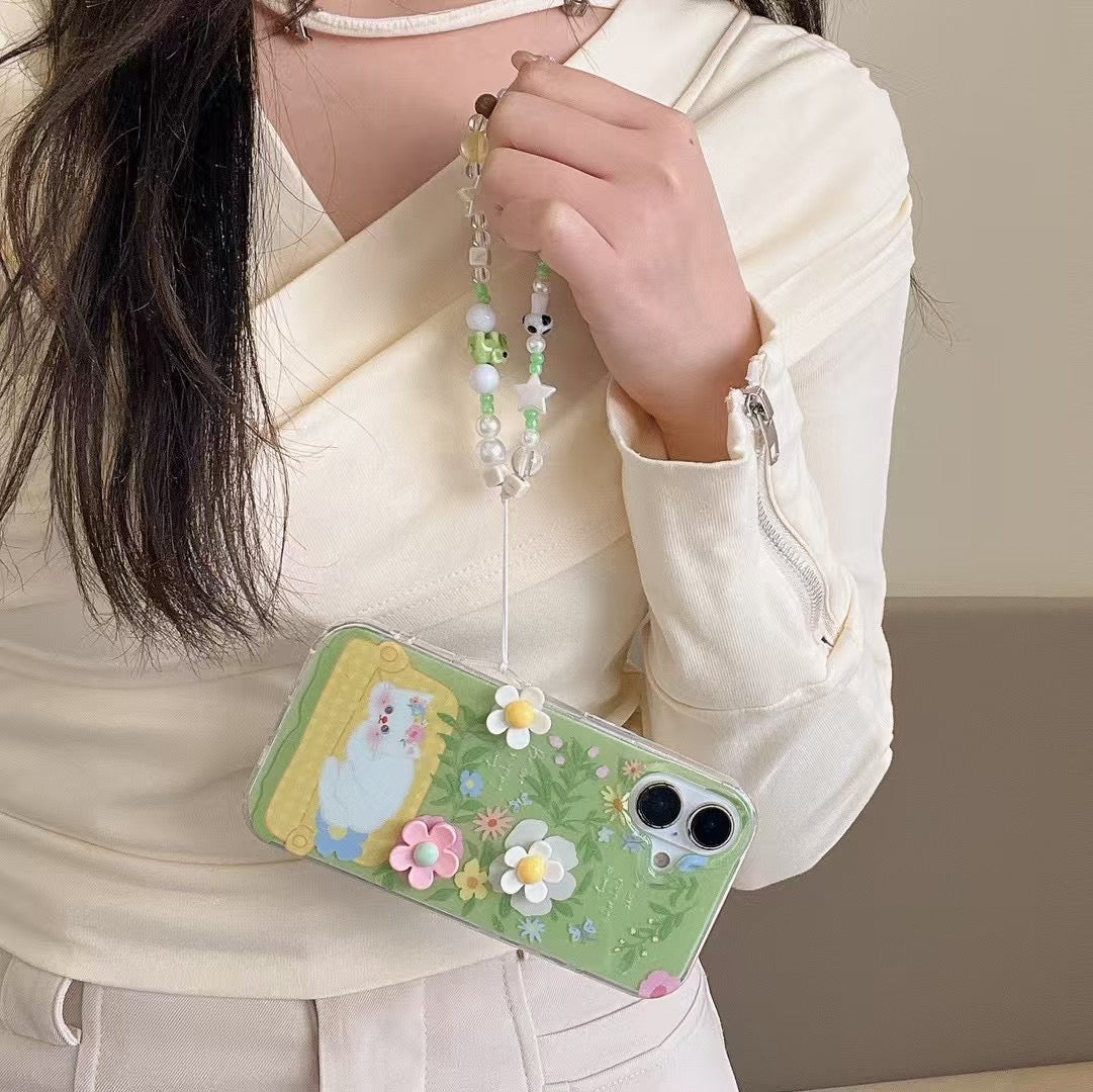 Cute Cat With Flower Silicon iPhone Case With Charm