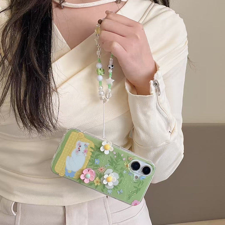 Cute Cat With Flower Silicon iPhone Case With Charm