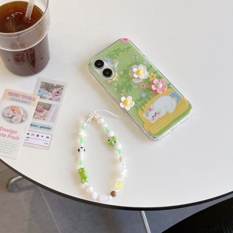 Cute Cat With Flower Silicon iPhone Case With Charm