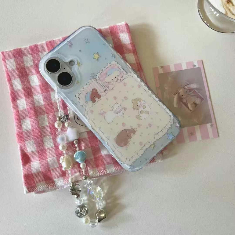 Kitty Sleeping With Bear Silicon iPhone Case With Cute Charm
