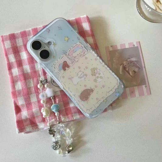 Kitty Sleeping With Bear Silicon iPhone Case With Cute Charm
