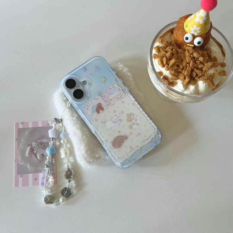 Kitty Sleeping With Bear Silicon iPhone Case With Cute Charm