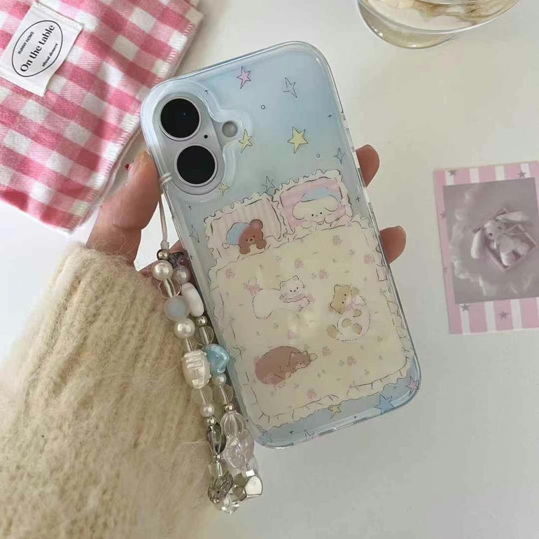Kitty Sleeping With Bear Silicon iPhone Case With Cute Charm