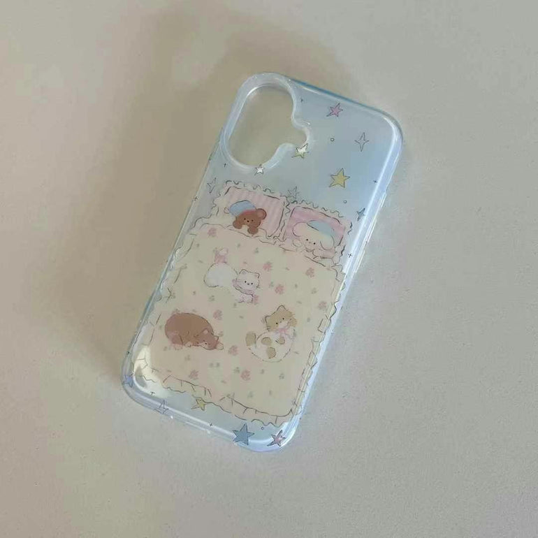Kitty Sleeping With Bear Silicon iPhone Case With Cute Charm