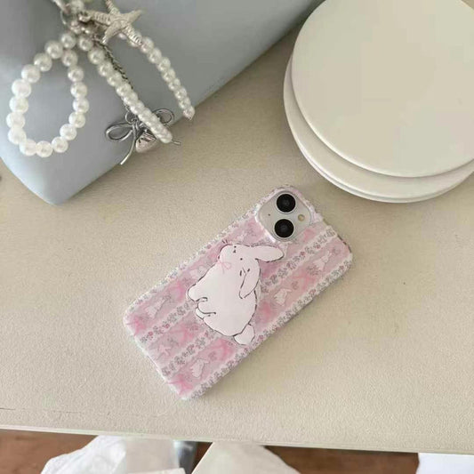 Cute Bunny Strips Silicon iPhone Case With Bunny Holder