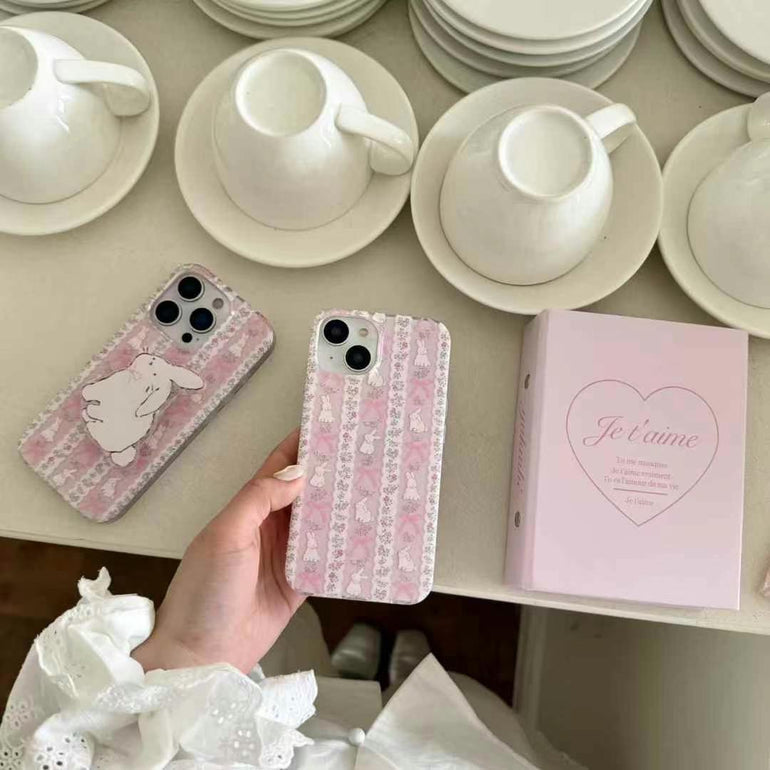 Cute Bunny Strips Silicon iPhone Case With Bunny Holder