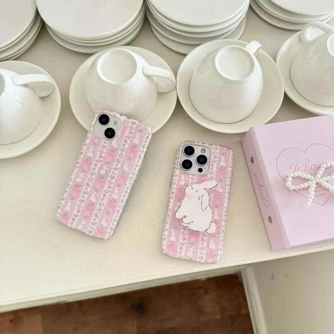Cute Bunny Strips Silicon iPhone Case With Bunny Holder