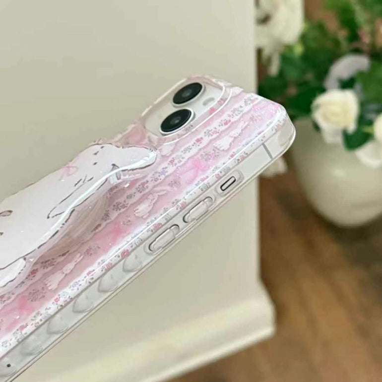 Cute Bunny Strips Silicon iPhone Case With Bunny Holder