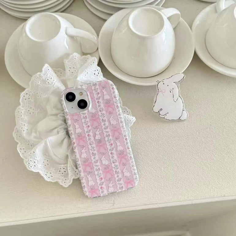 Cute Bunny Strips Silicon iPhone Case With Bunny Holder
