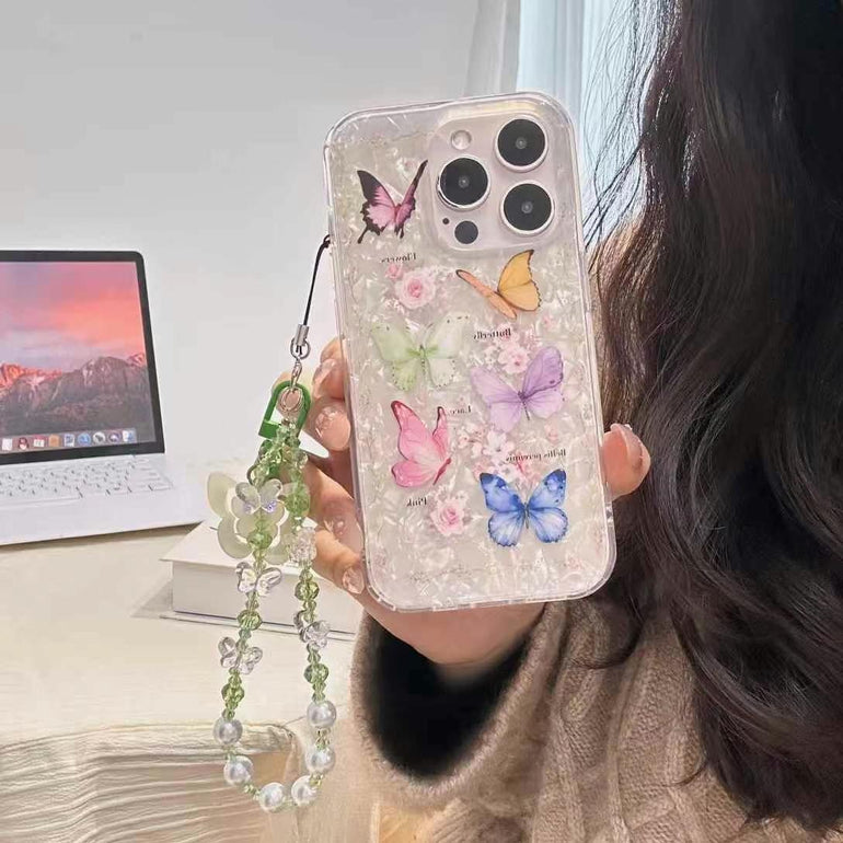 Floral Butterfly Silicon iPhone Case With Butterfly Charm