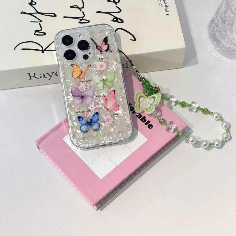 Floral Butterfly Silicon iPhone Case With Butterfly Charm