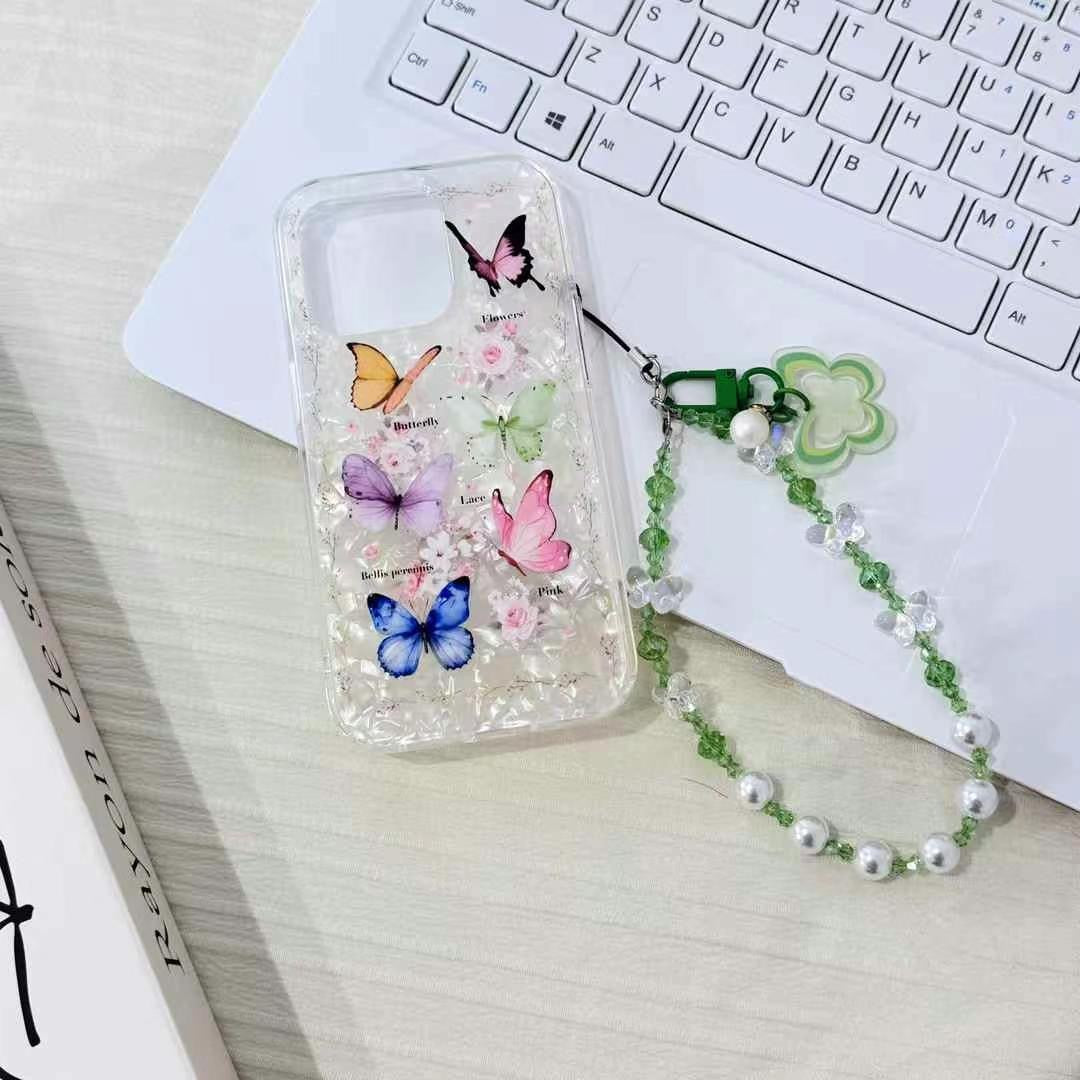 Floral Butterfly Silicon iPhone Case With Butterfly Charm