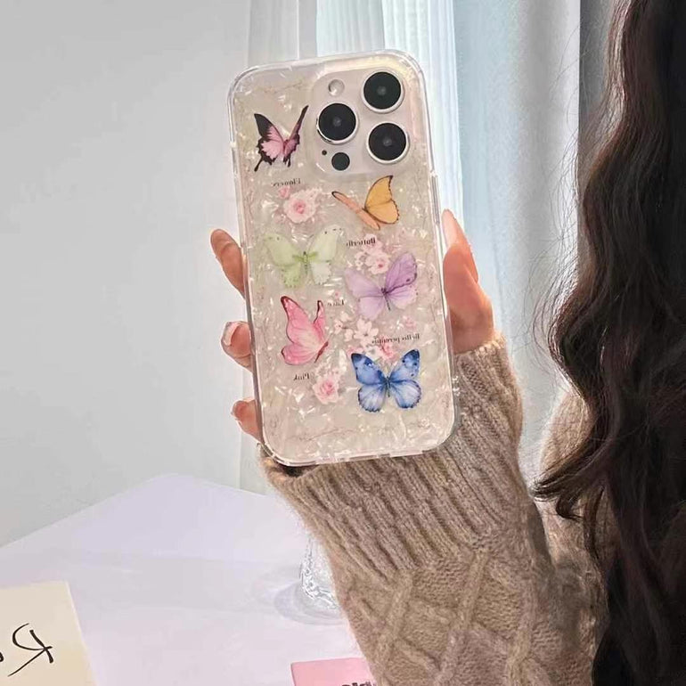 Floral Butterfly Silicon iPhone Case With Butterfly Charm