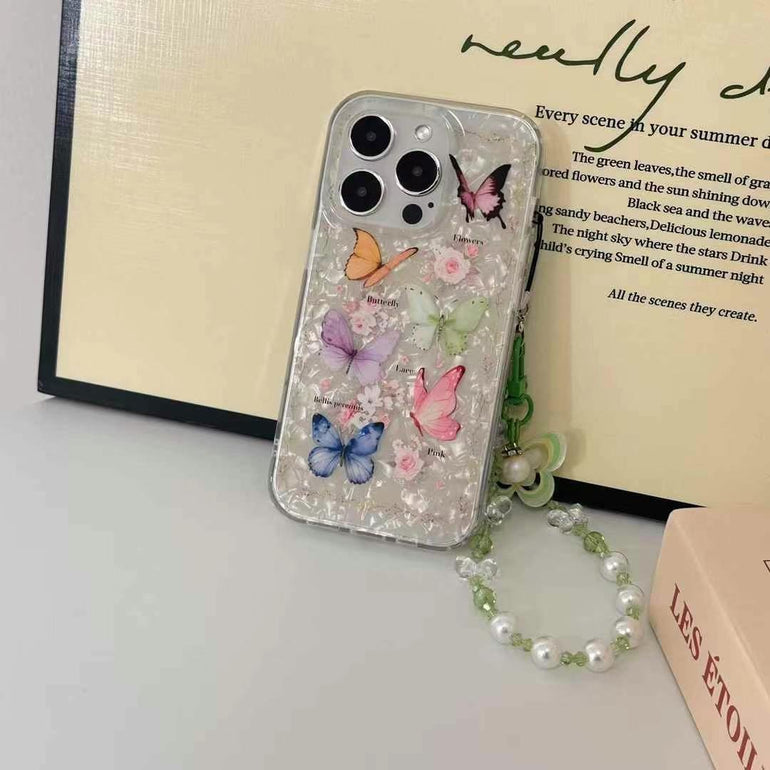 Floral Butterfly Silicon iPhone Case With Butterfly Charm