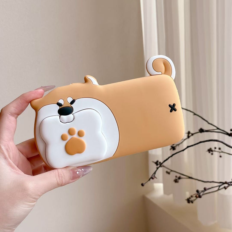 Cute Dog Bite Silicone iPhone Case with 3D Bone Stand – Brown Puppy Design