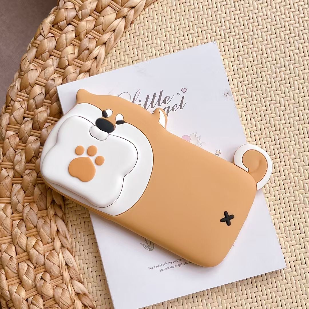 Cute Dog Bite Silicone iPhone Case with 3D Bone Stand – Brown Puppy Design