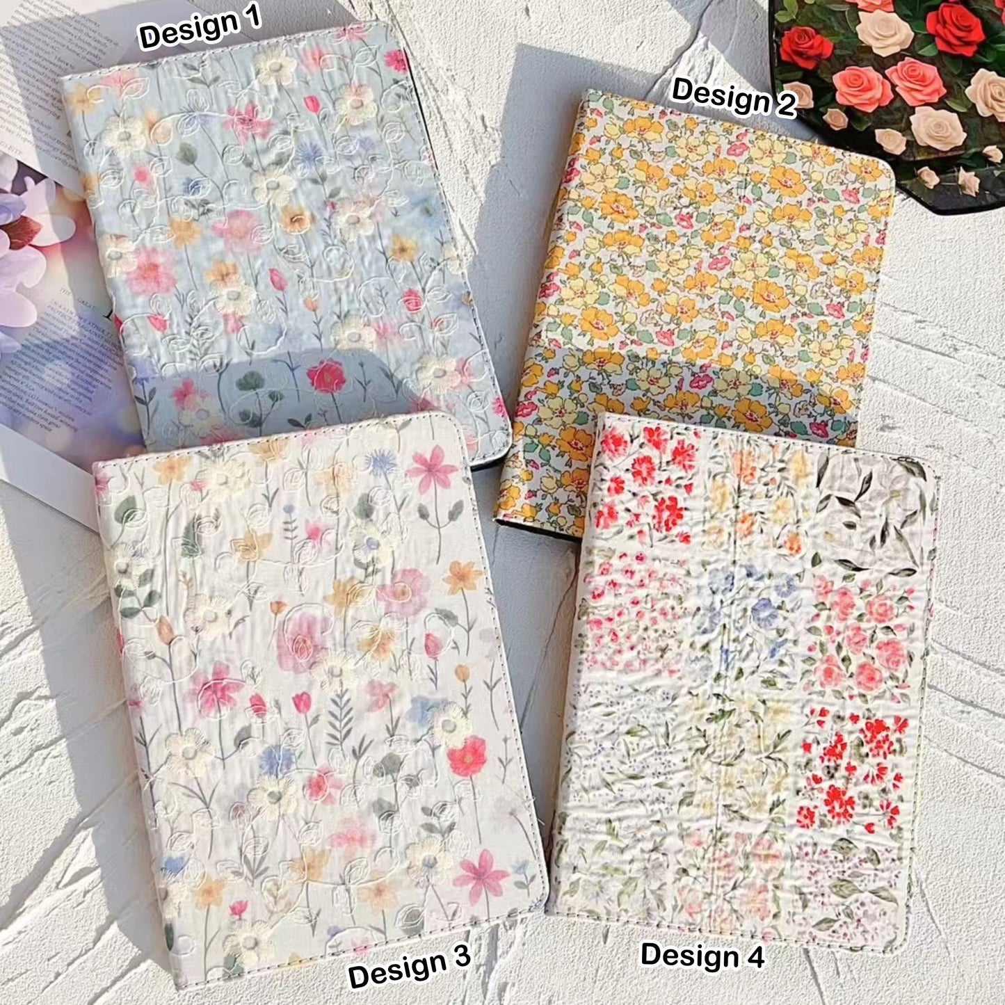 Floral Print iPad Case Quilted Pastel & Vintage Flower Pattern for iPad Case