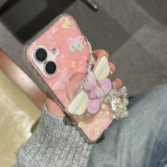 Butterfly Gradient Silicon iPhone Case With Holder And Charm