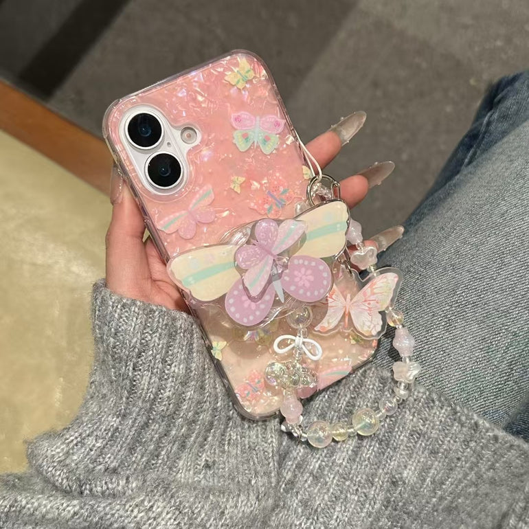 Butterfly Gradient Silicon iPhone Case With Holder And Charm