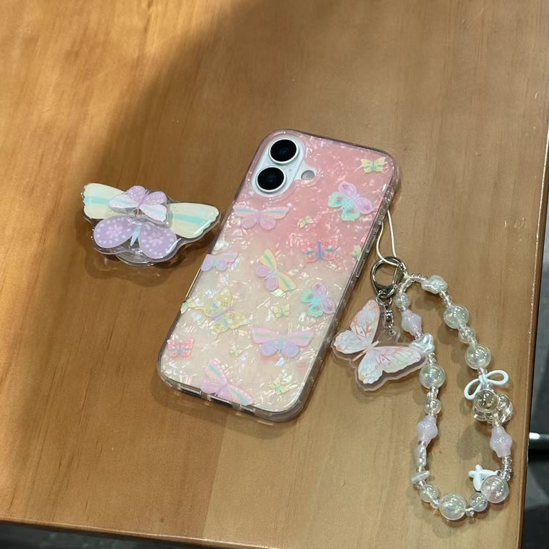 Butterfly Gradient Silicon iPhone Case With Holder And Charm