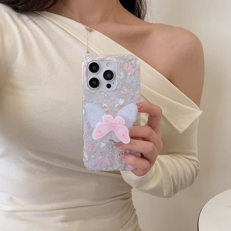 Love Butterfly Silicon Case For iPhone With Butterfly Holder