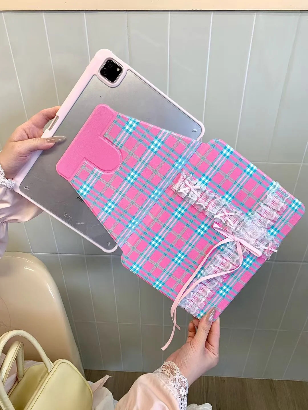 Check Bows Designer iPad Case With Inbuilt iPad Stand
